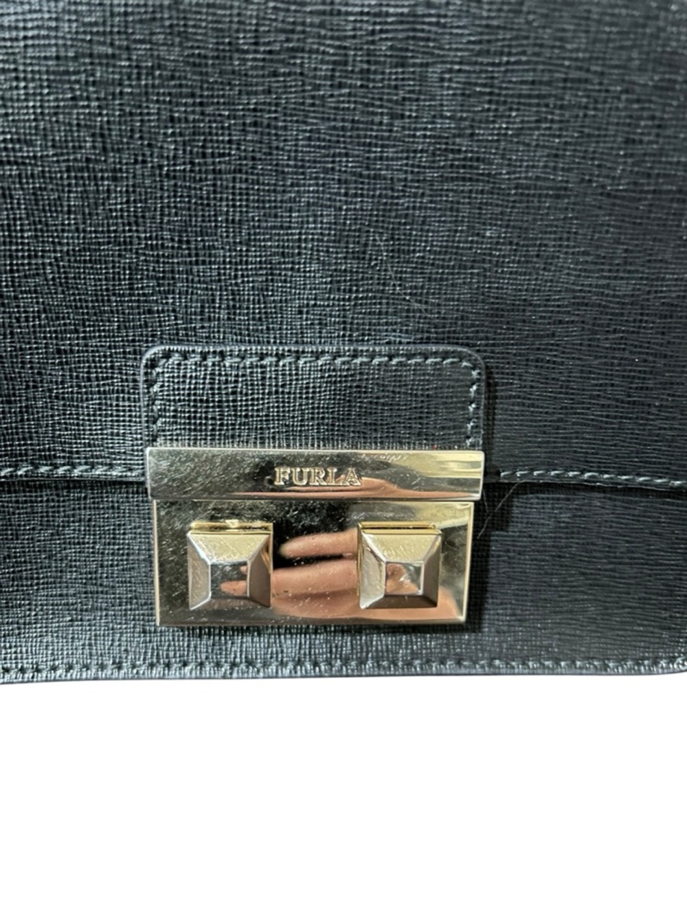 FURLA Bella Mini Crossbody Shoulder Handbag Black Saffiano Leather LIKE NEW - Picture 9 of 14